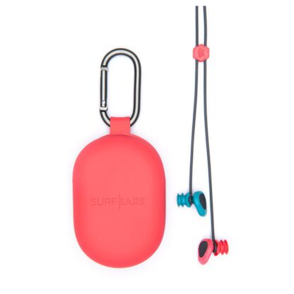 One pair of earplugs + storage box red with carabiner